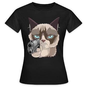 Chat avec pistolet - T-shirt Femme - noir - Devant - AI Model Female 172 dark (172cm)