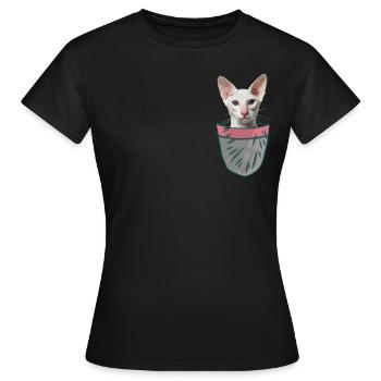 Orientalisch Kurzhaar Brusttasche - Frauen T-Shirt - Schwarz - Vorne - AI Model Female 172 dark (172cm)