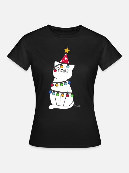 Weihnachten Katze - Frauen T-Shirt - Schwarz