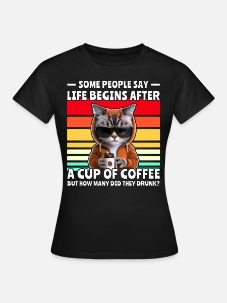 Retro Katze Kaffee - Frauen T-Shirt - Schwarz