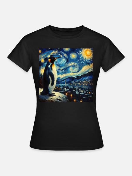 Pinguin Starry Night - Frauen T-Shirt - Schwarz