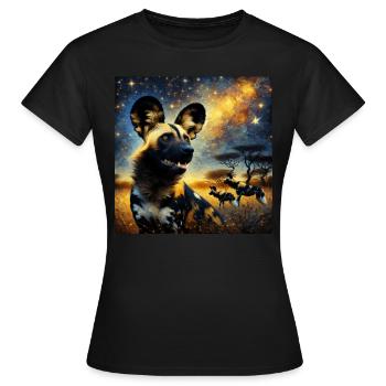 Chien sauvage africain Nuit étoilée - T-shirt Femme - noir - Devant - AI Model Female 172 dark (172cm)