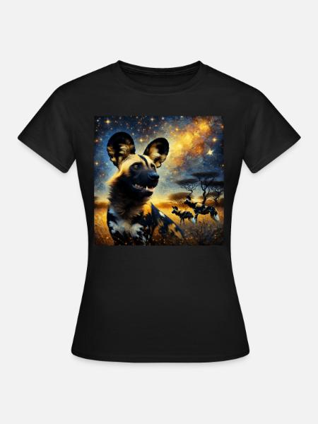 Afrikanischer Wildhund Starry Night - Frauen T-Shirt - Schwarz