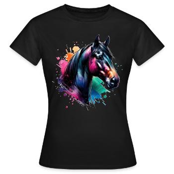 Traber Motiv Pferd - Frauen T-Shirt - Schwarz - Vorne - AI Model Female 172 dark (172cm)