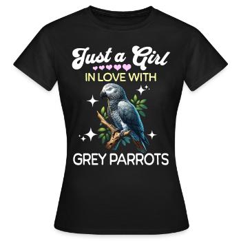 African Grey Parrot Girl Grey Parrot - Women's T-Shirt - black - Front - AI Model Female 172 dark (172cm)