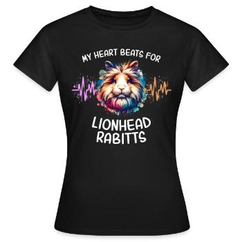 Löwenkopfkaninchen Herzlinie - Frauen T-Shirt - Schwarz - Vorne - AI Model Female 172 dark (172cm)