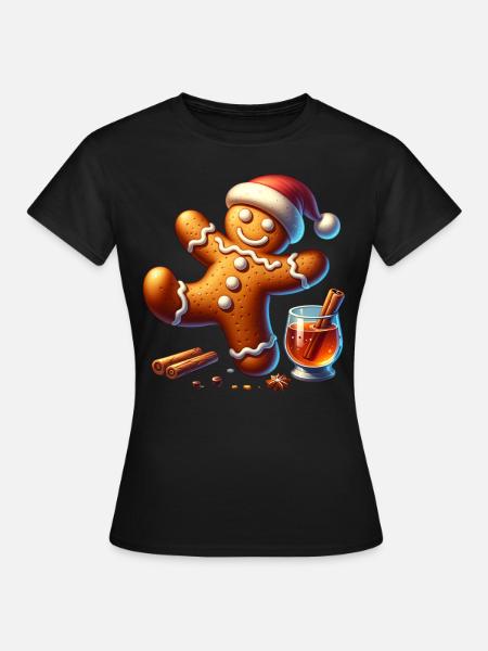Lebkuchen Lebkuchenmann Tee Zimt Weihnachtsmütze - Frauen T-Shirt - Schwarz