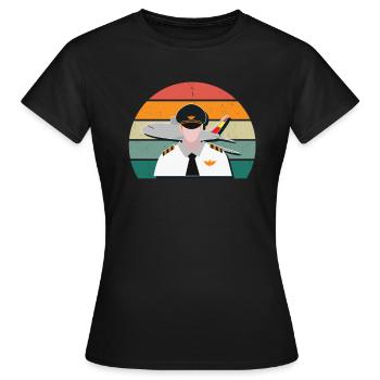 Flugzeuge Flieger Fliegen Pilot Pilotin Flughafen - Frauen T-Shirt - Schwarz - Vorne - AI Model Female 172 dark (172cm)