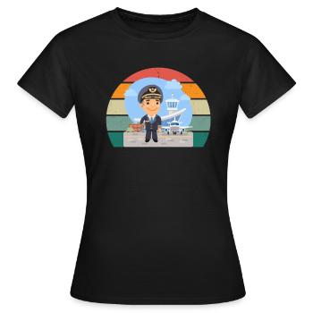Flugzeuge Flieger Fliegen Pilot Pilotin Flughafen - Frauen T-Shirt - Schwarz - Vorne - AI Model Female 172 dark (172cm)