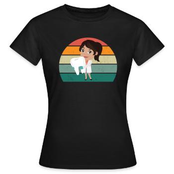 zahnärztin zahn zähne bohrer bohren zahn zahnarzt - Frauen T-Shirt - Schwarz - Vorne - AI Model Female 172 dark (172cm)