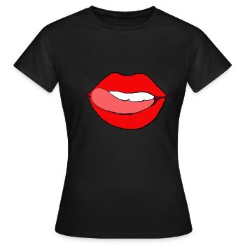bouche rouge cadeau lèvres baiser langue dents lèvres - T-shirt Femme - noir - Devant - AI Model Female 172 dark (172cm)