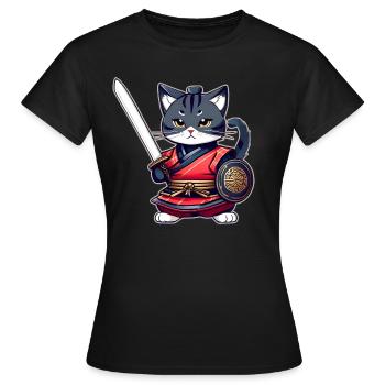 Cute samurai cat - Women's T-Shirt - black - Front - AI Model Female 172 dark (172cm)