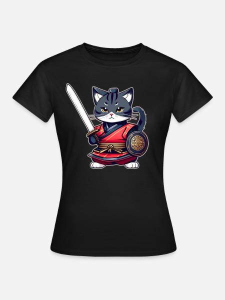 Niedliche Samurai Katze - Frauen T-Shirt - Schwarz