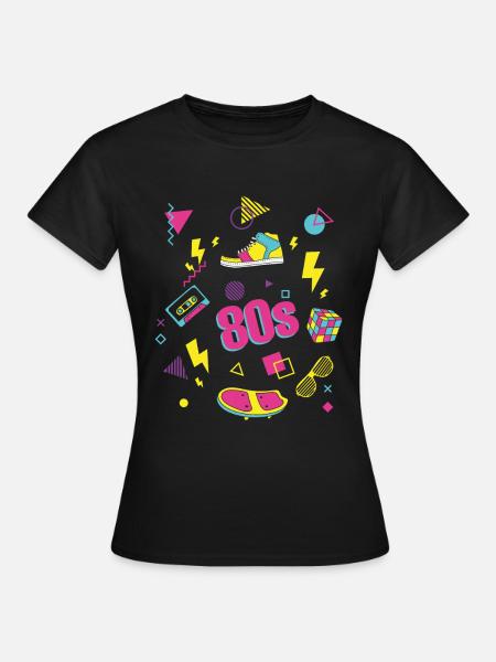 80s 80er Party Outfit Kostüm - Frauen T-Shirt - Schwarz