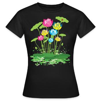 fleurs de nénuphars colorés - T-shirt Femme - noir - Devant - AI Model Female 172 dark (172cm)