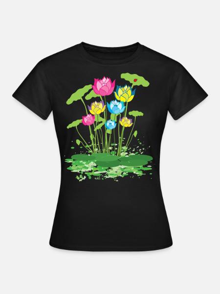 bunte Seerosen Blumen - Frauen T-Shirt - Schwarz