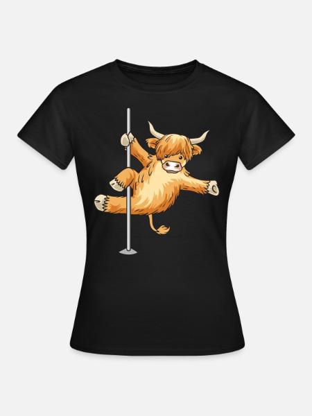 Cow Scottish Highland Cattle Highland Pole Dance - Women's T-Shirt - black