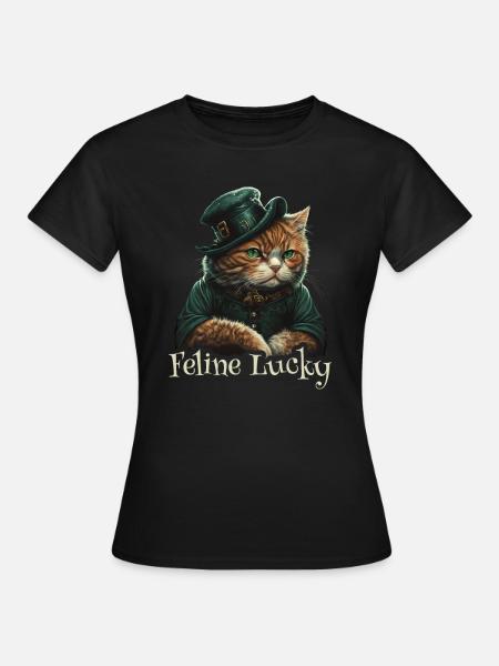 Feline Lucky St. Patty Day - Frauen T-Shirt - Schwarz