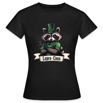 Lepre-Coon Raccoon St. Patty - T-shirt Femme - noir - Devant - AI Model Female 172 dark (172cm)