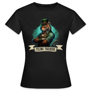 Feline Tigerish St. Patty - Women's T-Shirt - black - Front - AI Model Female 172 dark (172cm)