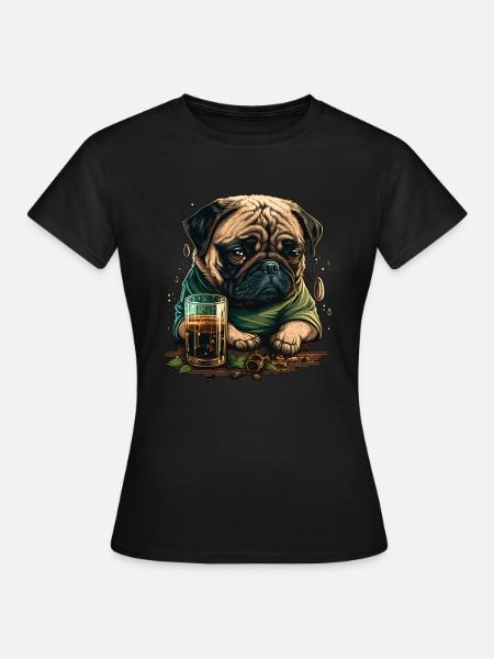 Mürrischer Mops Trinkt Whisky - Frauen T-Shirt - Schwarz