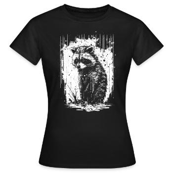Pochoir blanc et noir raton laveur - T-shirt Femme - noir - Devant - AI Model Female 172 dark (172cm)