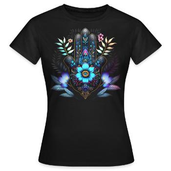 Hamsa Hand, Nazar, Symbole de protection, Porte-bonheur - T-shirt Femme - noir - Devant - AI Model Female 172 dark (172cm)