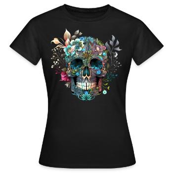 Mexikanischer Totenkopf, Blumen, Schädel, floral - Frauen T-Shirt - Schwarz - Vorne - AI Model Female 172 dark (172cm)