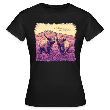 Paysage rustique de vaches écossaises des Highlands et - T-shirt Femme - noir - Devant - AI Model Female 172 dark (172cm)