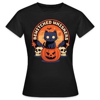 Bewitched Whiskers - Enchanting Cat Halloween - Women's T-Shirt - black - Front - AI Model Female 172 dark (172cm)