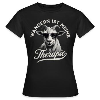 Wandern Ist Meine Therapie - Hiking Ziege Motiv - Frauen T-Shirt - Schwarz - Vorne - AI Model Female 172 dark (172cm)