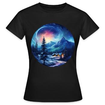 Winterlandschaft mit Aurora am Himmel - Frauen T-Shirt - Schwarz - Vorne - AI Model Female 172 dark (172cm)