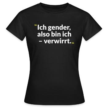 Réflexion sur le genre – Entre et sagesse - T-shirt Femme - noir - Devant - AI Model Female 172 dark (172cm)