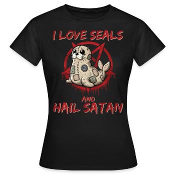 J’aime les phoques et je salue Satan Gothique Heavy Metal Fun - T-shirt Femme - noir - Devant - AI Model Female 172 dark (172cm)