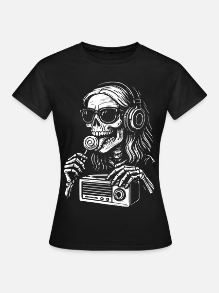 Skeleton-DJ Radio Black White - Frauen T-Shirt - Schwarz