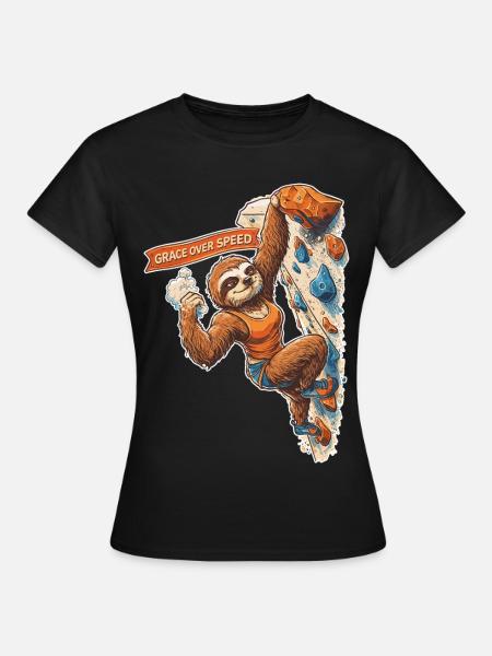 Boulder-Faultier: Grace Over Speed Klettern - Frauen T-Shirt - Schwarz