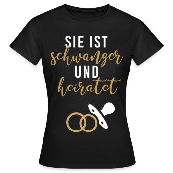 Sie schwanger heiratet Braut Babybauch JGA Gruppe2 - Frauen T-Shirt - Schwarz - Vorne - AI Model Female 172 dark (172cm)