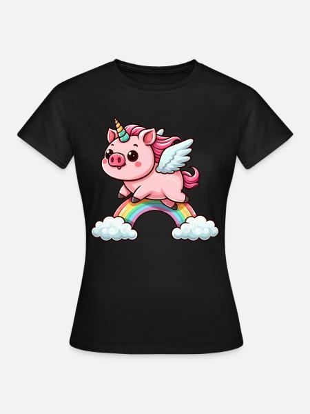 Pig Unicorn Piggycorn Funny Animals - Women's T-Shirt - black