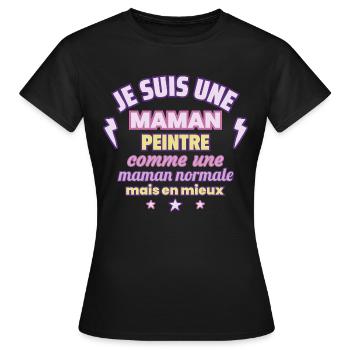 Maman peintre, cadeau fête des mères, Peinture - T-shirt Femme - noir - Devant - AI Model Female 172 dark (172cm)