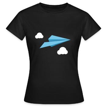 Avion en papier avion papier bleu avec des nuages blancs - T-shirt Femme - noir - Devant - AI Model Female 172 dark (172cm)