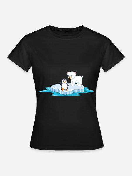 cute polar bear and penguin on ice floe ice - Women's T-Shirt - black