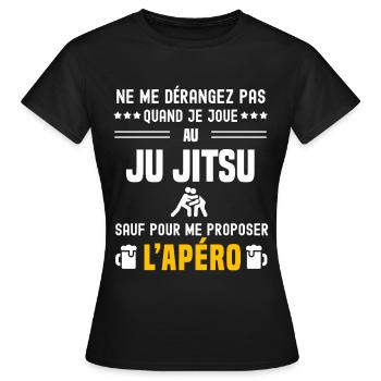 ju jitsu ne dérangez pas sauf apéro - T-shirt Femme - noir - Devant - AI Model Female 172 dark (172cm)