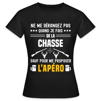 chasse au chevreuil ne dérangez pas sauf apéro - T-shirt Femme - noir - Devant - AI Model Female 172 dark (172cm)