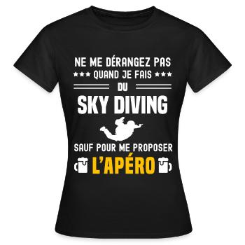 sky diving ne dérangez pas sauf apéro - T-shirt Femme - noir - Devant - AI Model Female 172 dark (172cm)