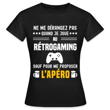 rétrogaming ne dérangez pas sauf apéro - T-shirt Femme - noir - Devant - AI Model Female 172 dark (172cm)