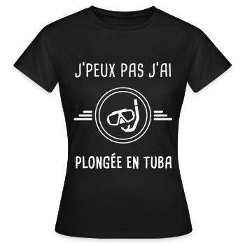 plongée je peux pas j'ai plongée en tuba plongeur - T-shirt Femme - noir - Devant - AI Model Female 172 dark (172cm)