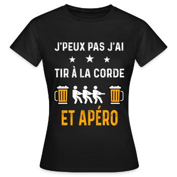 je peux pas j'ai tir à la corde et apéro corde - T-shirt Femme - noir - Devant - AI Model Female 172 dark (172cm)
