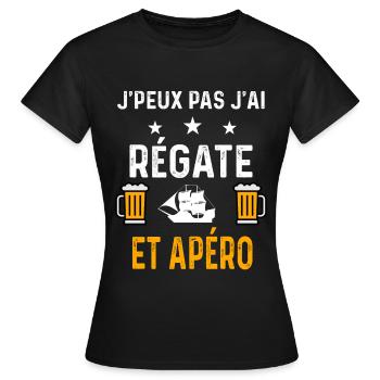 je peux pas j'ai régate et apéro - T-shirt Femme - noir - Devant - AI Model Female 172 dark (172cm)