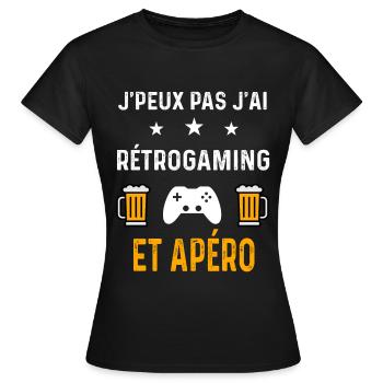 je peux pas j'ai rétrogaming et apéro - T-shirt Femme - noir - Devant - AI Model Female 172 dark (172cm)