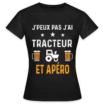 je peux pas j'ai tracteur et apéro - T-shirt Femme - noir - Devant - AI Model Female 172 dark (172cm)